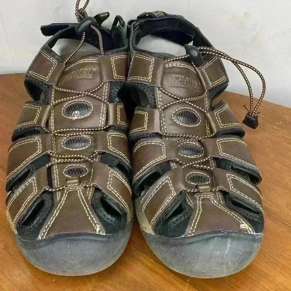 KHOMBU COMFORT Size 10 Brown Tan Black Fisherman Sandal Shoe - Picture 2 of 8